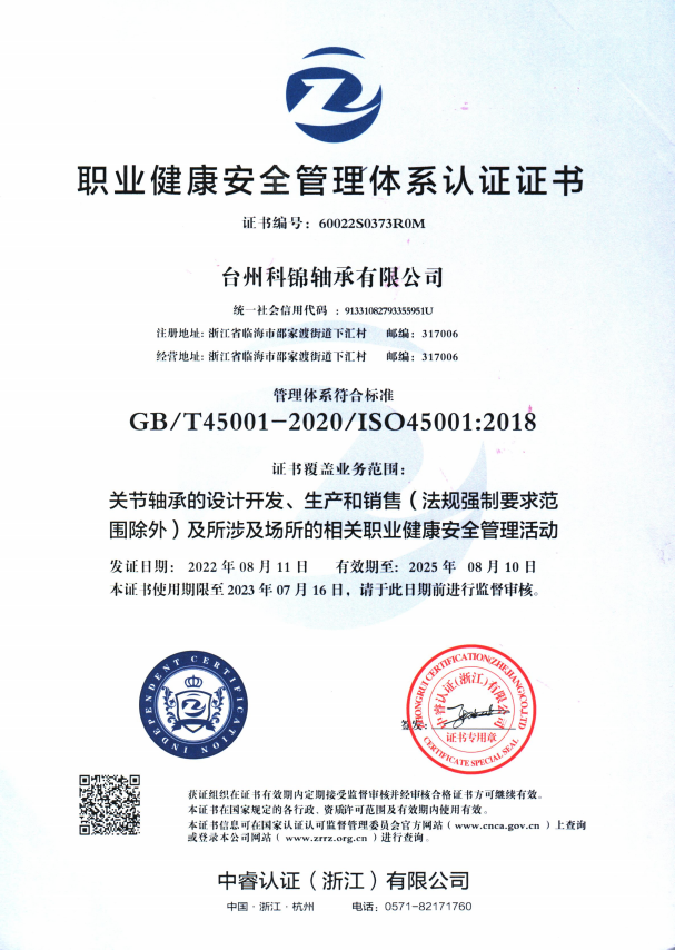职业健康体系证书45001 中文（220811-250810）